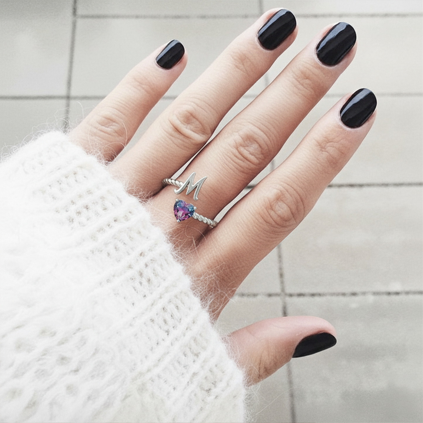 Adjustable Initial Ring "Mermaid Tail"