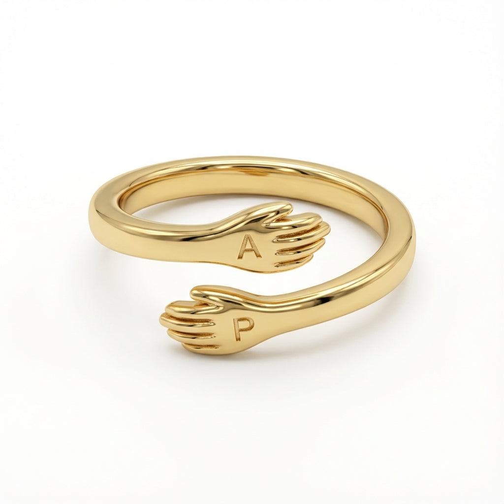 Adjustable double initial ring "Embrace"