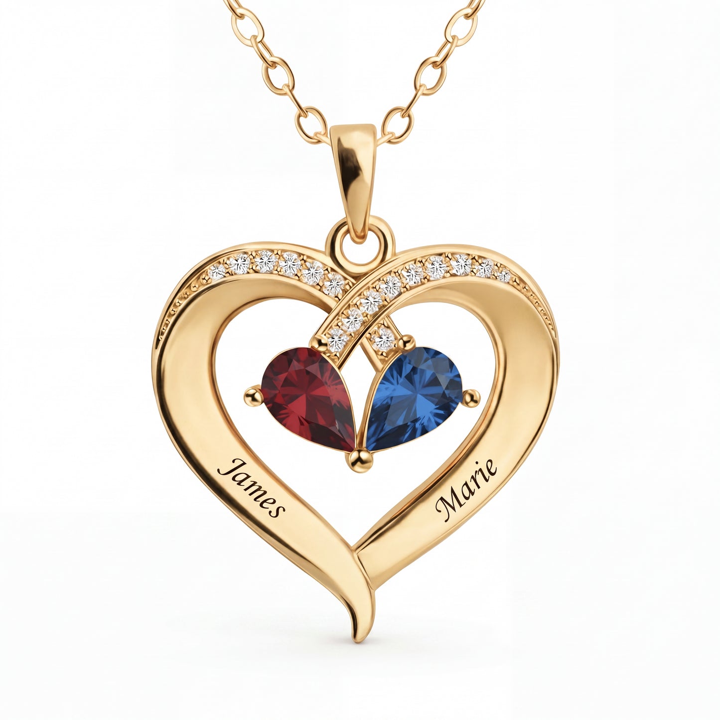 Name BirthStone Necklace "Golden Heart"