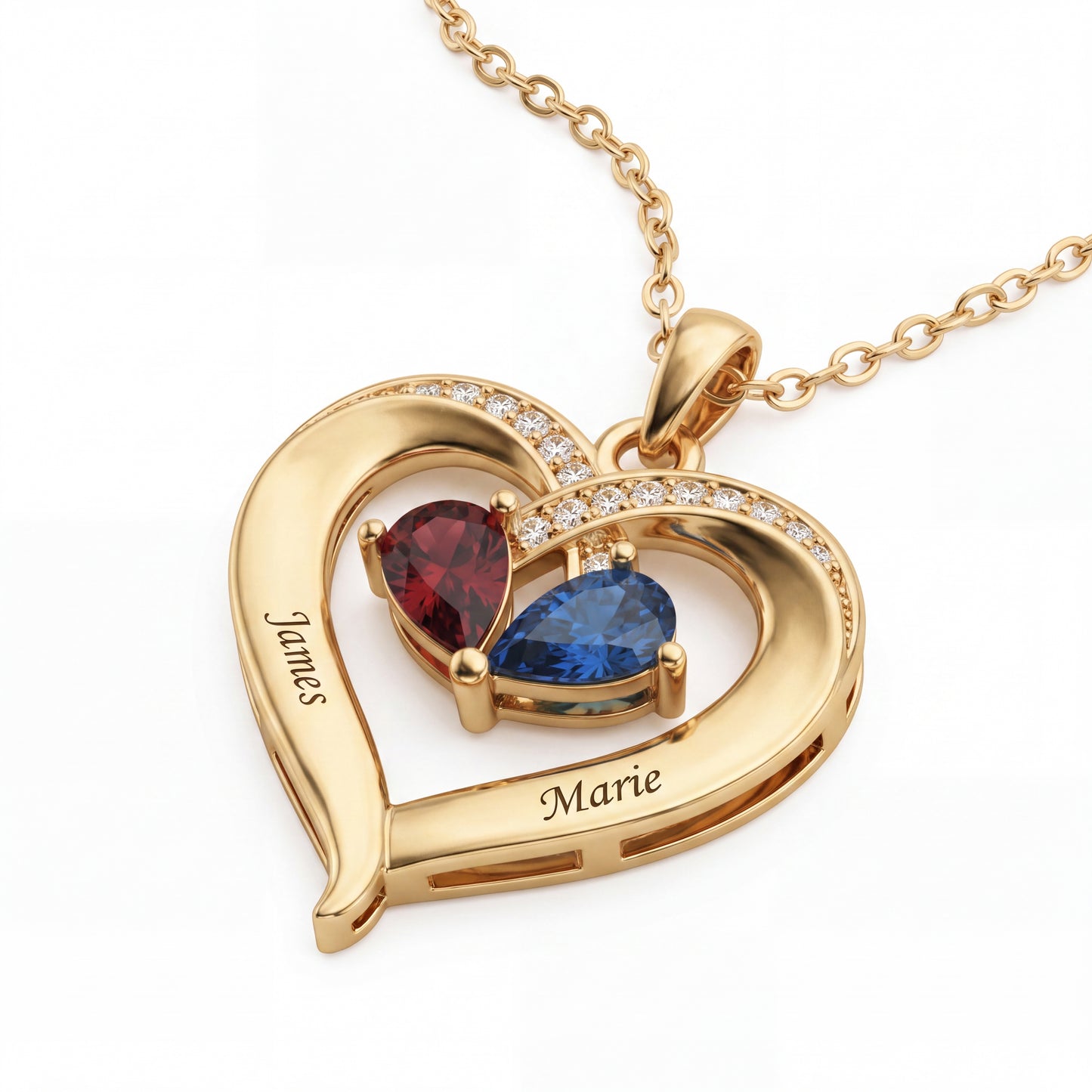 Name BirthStone Necklace "Golden Heart"