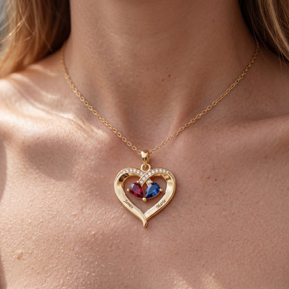 Name BirthStone Necklace "Golden Heart"
