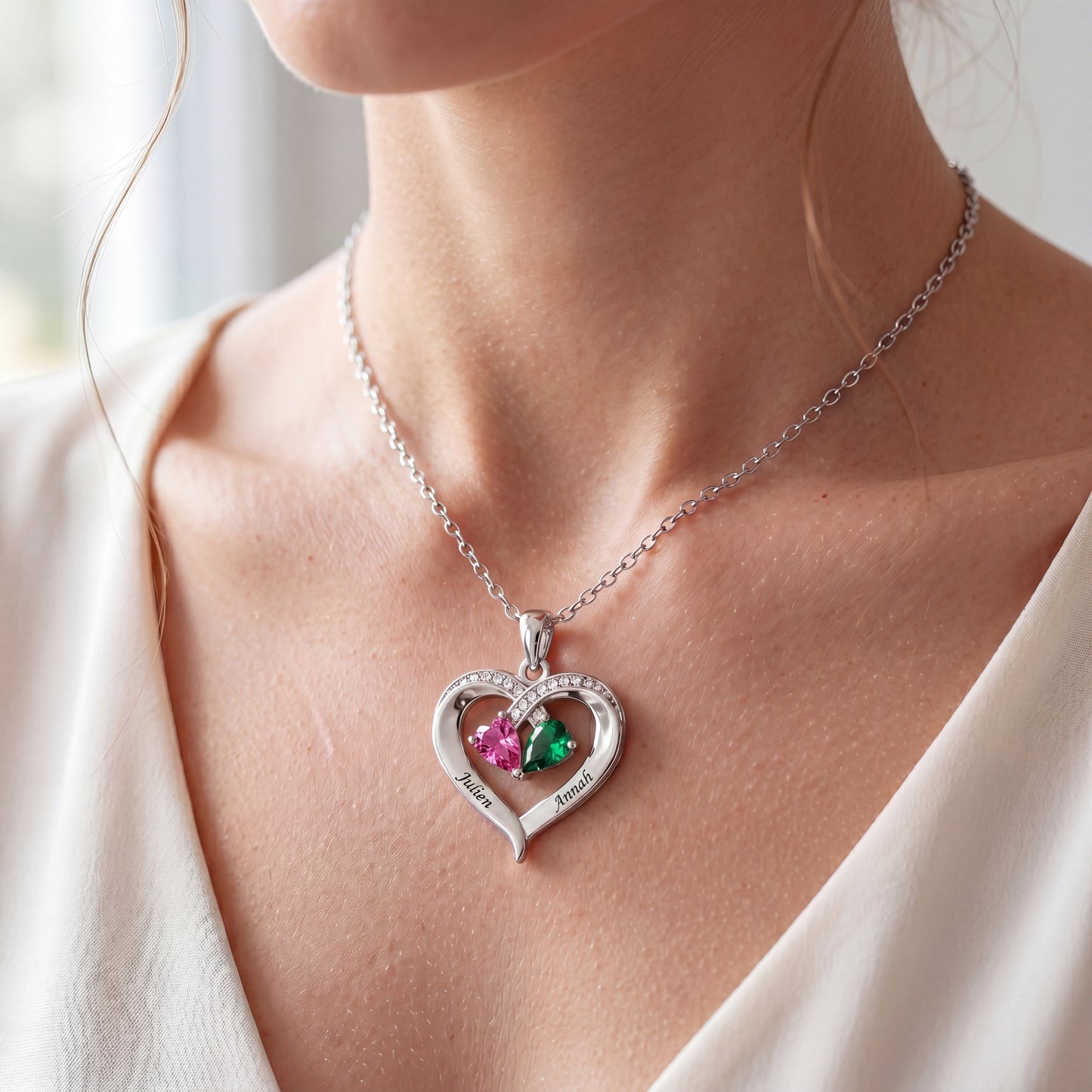 Name BirthStone Necklace "Golden Heart"