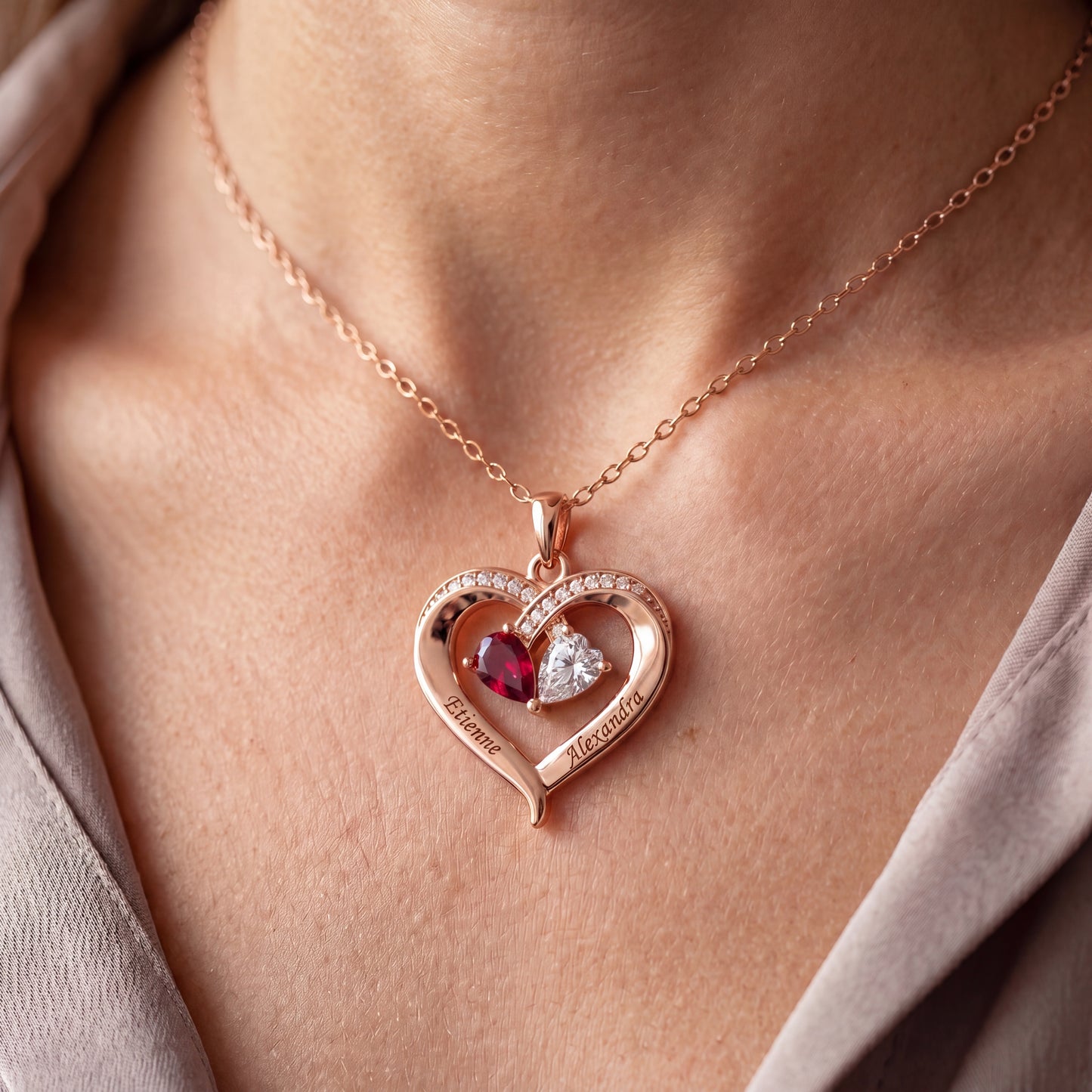 Name BirthStone Necklace "Golden Heart"