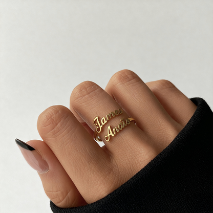 Adjustable Name Ring "Double Script"