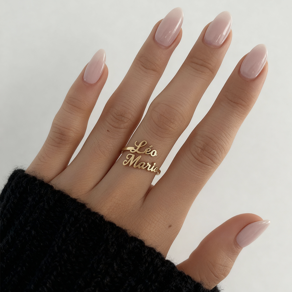 Adjustable Name Ring "Double Script"