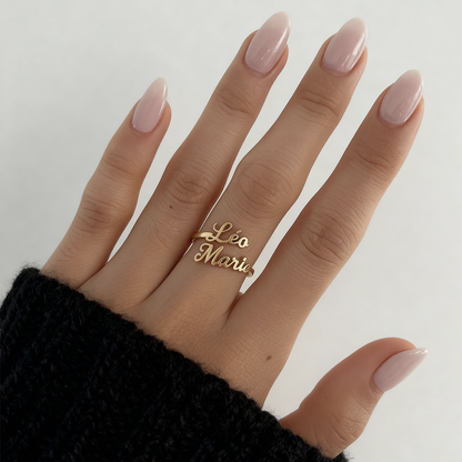 Adjustable Name Ring "Double Script"