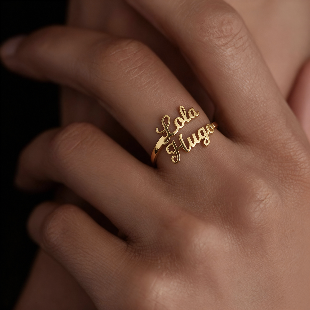 Adjustable Name Ring "Double Script"