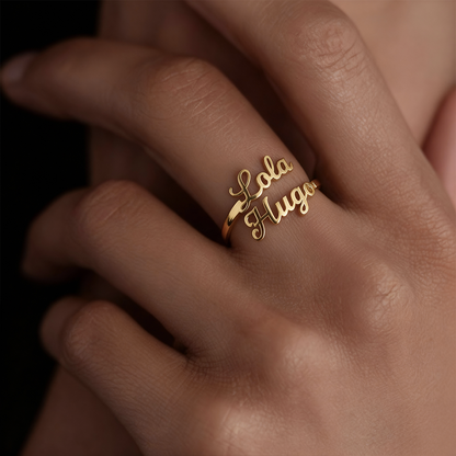 Adjustable Name Ring "Double Script"