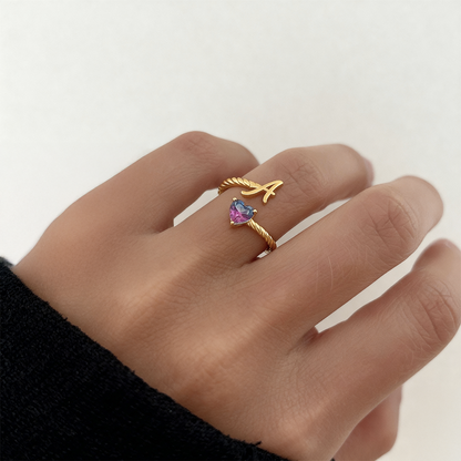 Adjustable Initial Ring "Mermaid Tail"