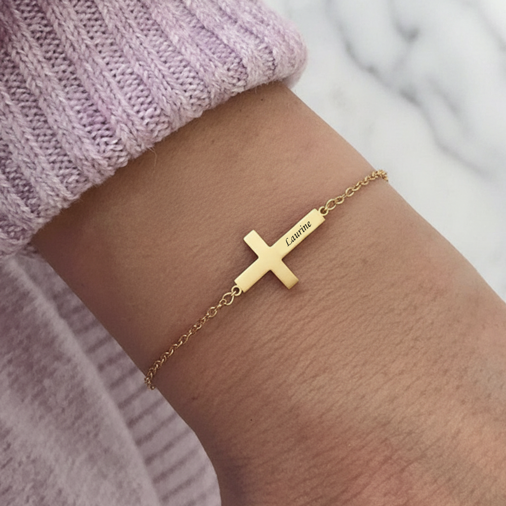 Name Bracelet "Sideways Cross"