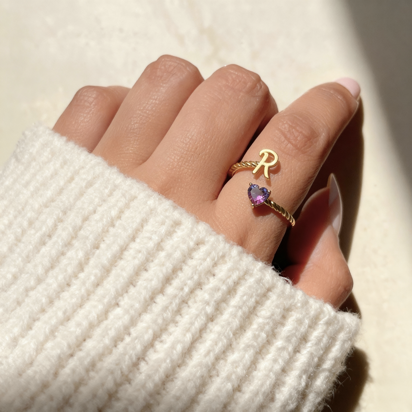 Adjustable Initial Ring "Mermaid Tail"