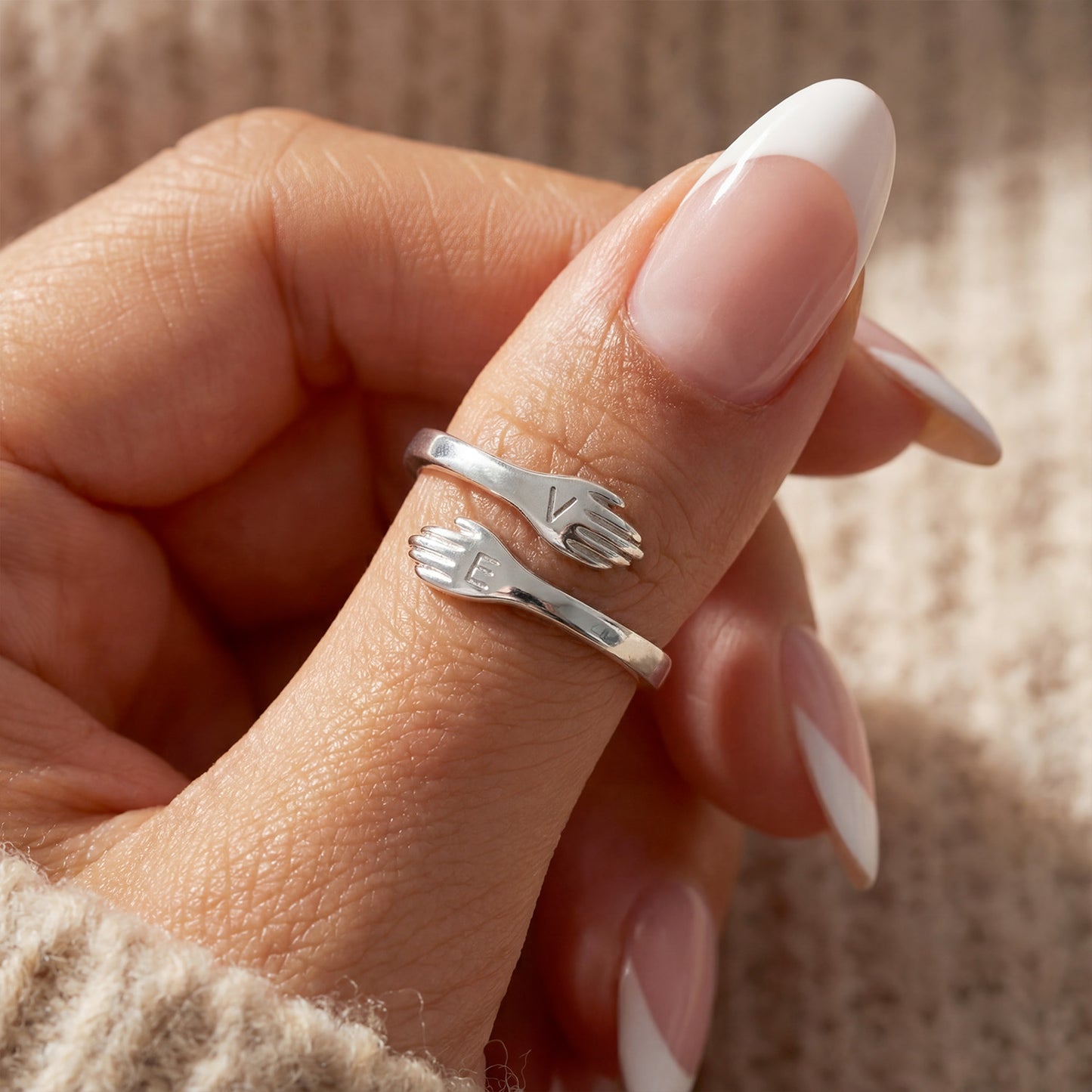 Adjustable double initial ring "Embrace"