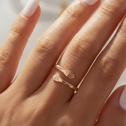 Adjustable double initial ring "Embrace"