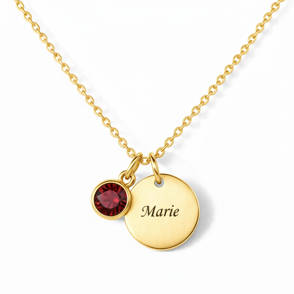 Engraved Necklace "Birthstone Disc"