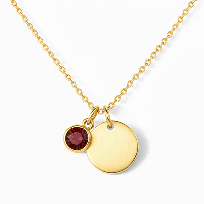 Engraved Necklace "Birthstone Disc"