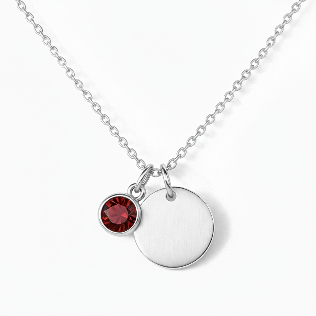 Engraved Necklace "Birthstone Disc"