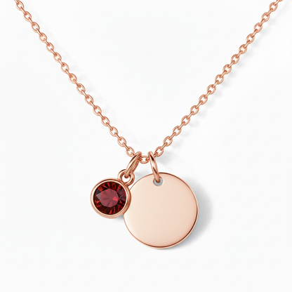 Engraved Necklace "Birthstone Disc"