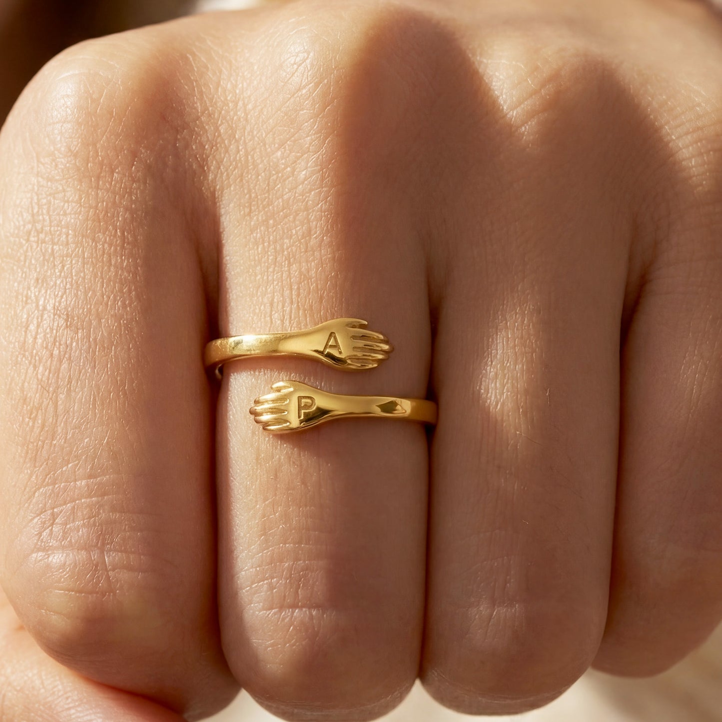 Adjustable double initial ring "Embrace"