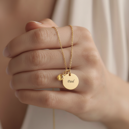 Engraved Necklace "Birthstone Disc"