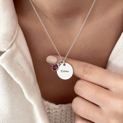 Engraved Necklace "Birthstone Disc"
