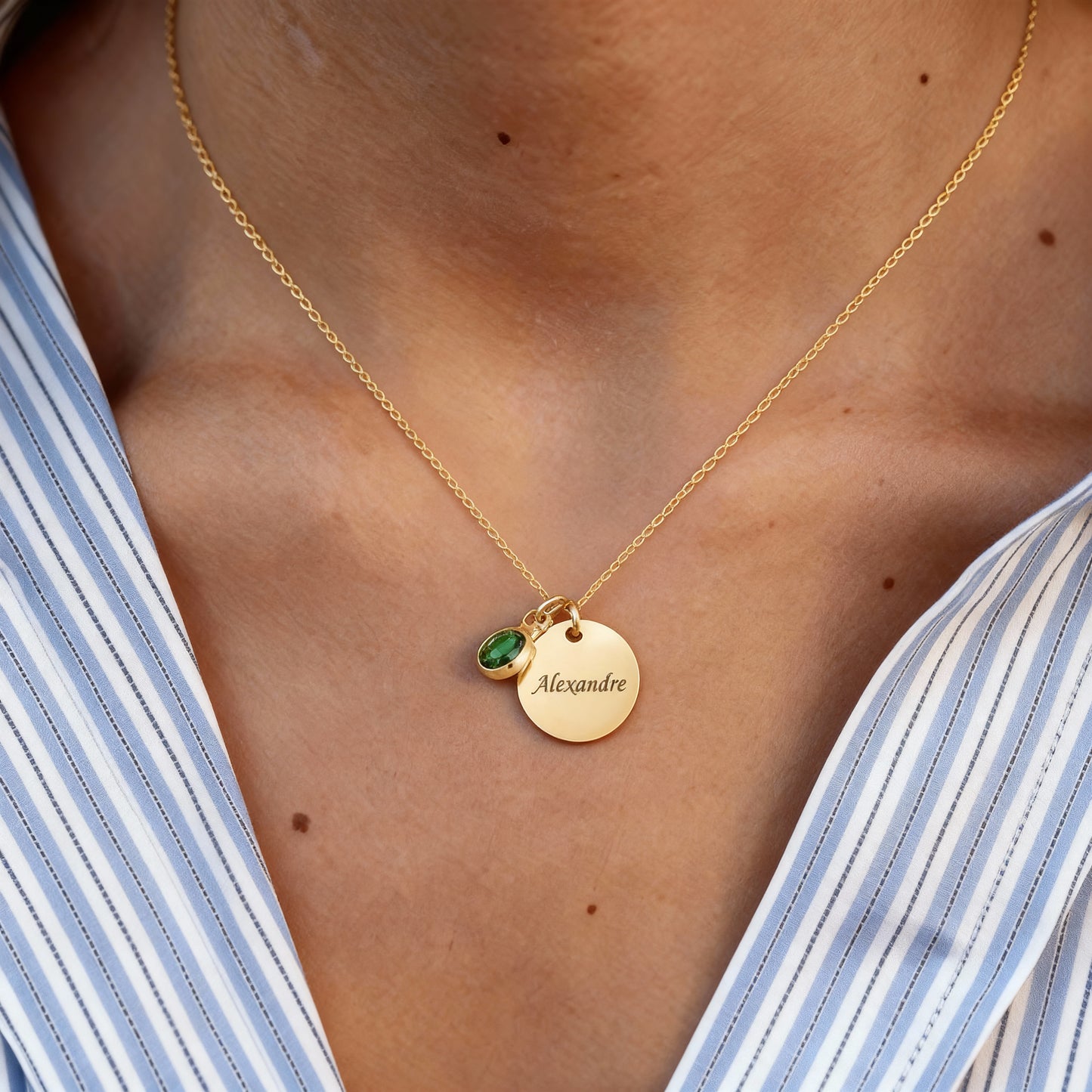 Engraved Necklace "Birthstone Disc"